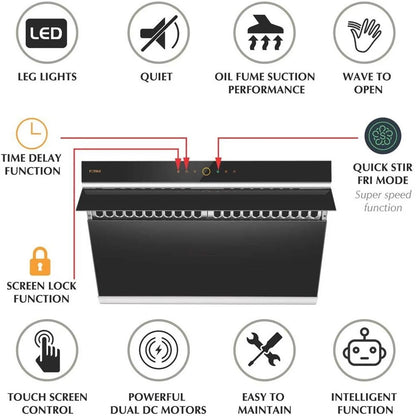 FOTILE Slant Vent Series 30" 1000 CFM Under Cabinet or Wall Mount Range Hood with 2 LED lights, Motion and Touch Activation in Onyx Black Tempered Glass