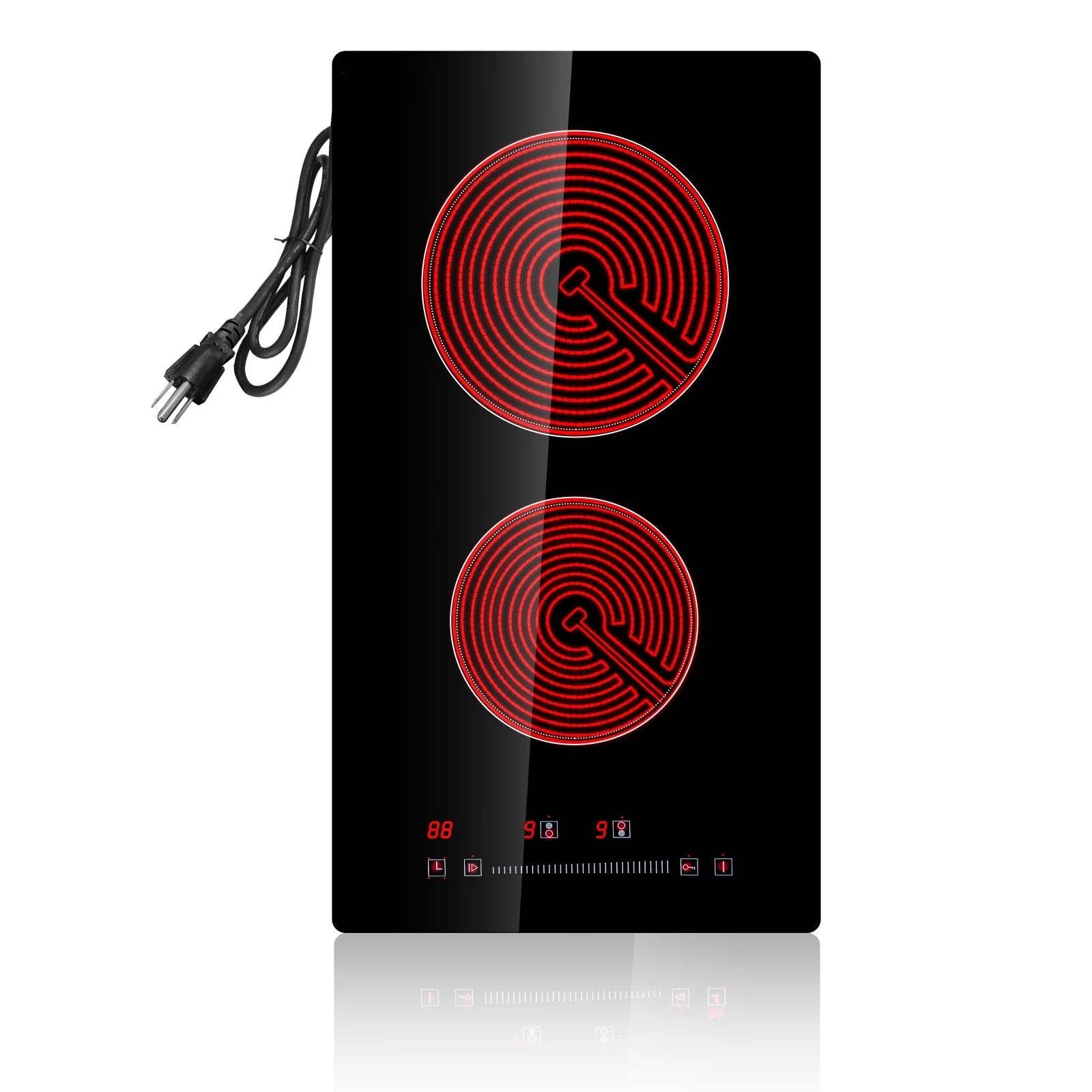 KFFKFF Integrated Electric Cooking Surface, Dimensions 20 x 11.6 inches, Dual Heating Elements, 240V Glass-based Heat Conductor with Sensitive Touch Commands, Inclusive of Timer & Safety Lock for Kid