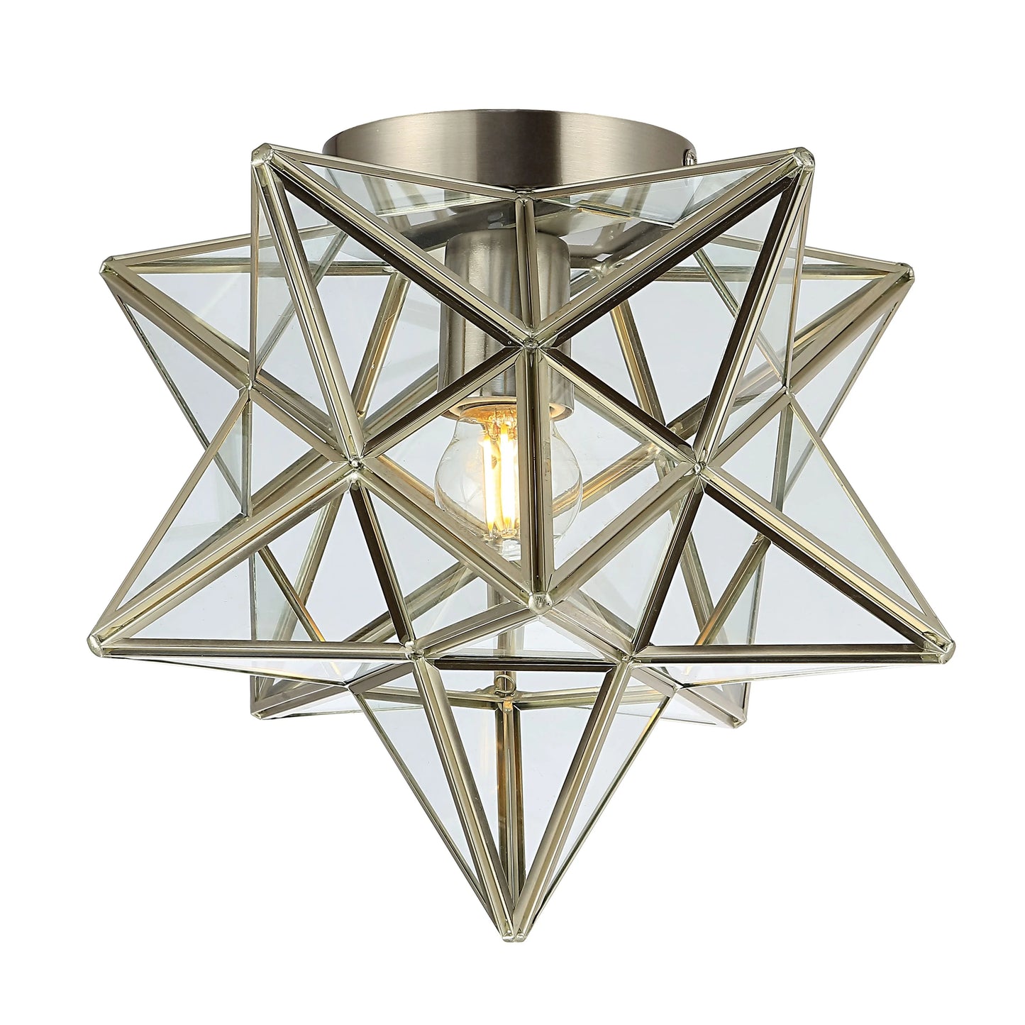 JONATHAN Y Lynn Moravian Star Metal/Clear Glass LED Flush Mount, by JONATHAN Y - 12" Nickel