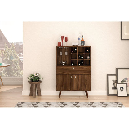 Polifurniture Salamanca Modern Bar Cabinet with Wine Rack and Glass Holder, Walnut