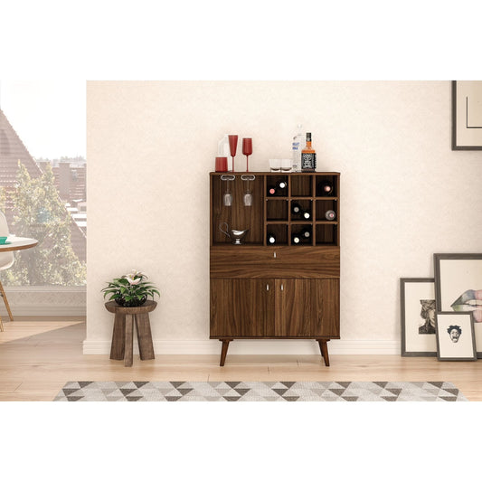 Polifurniture Salamanca Modern Bar Cabinet with Wine Rack and Glass Holder, Walnut