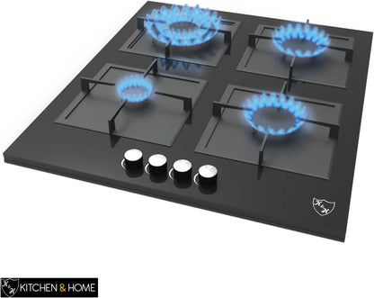 K& H 4 Burner 24 Inch Built-in LPG/Propane Gas Stove Top Glass Surface Cast Iron Cooktop UL/ETL Certified 4-GCW-LPG