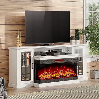 Merluxy 75in 3-Sided Glass Fireplace TV Stand for TVs up to 85", Distressed White