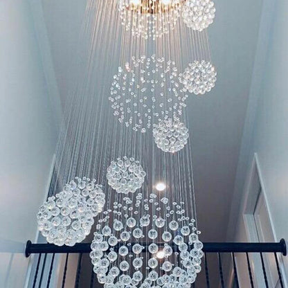 LED Crystal Modern 11-Light LED Polished Chrome Raindrop Pendant Light with Clear Glass Shade
