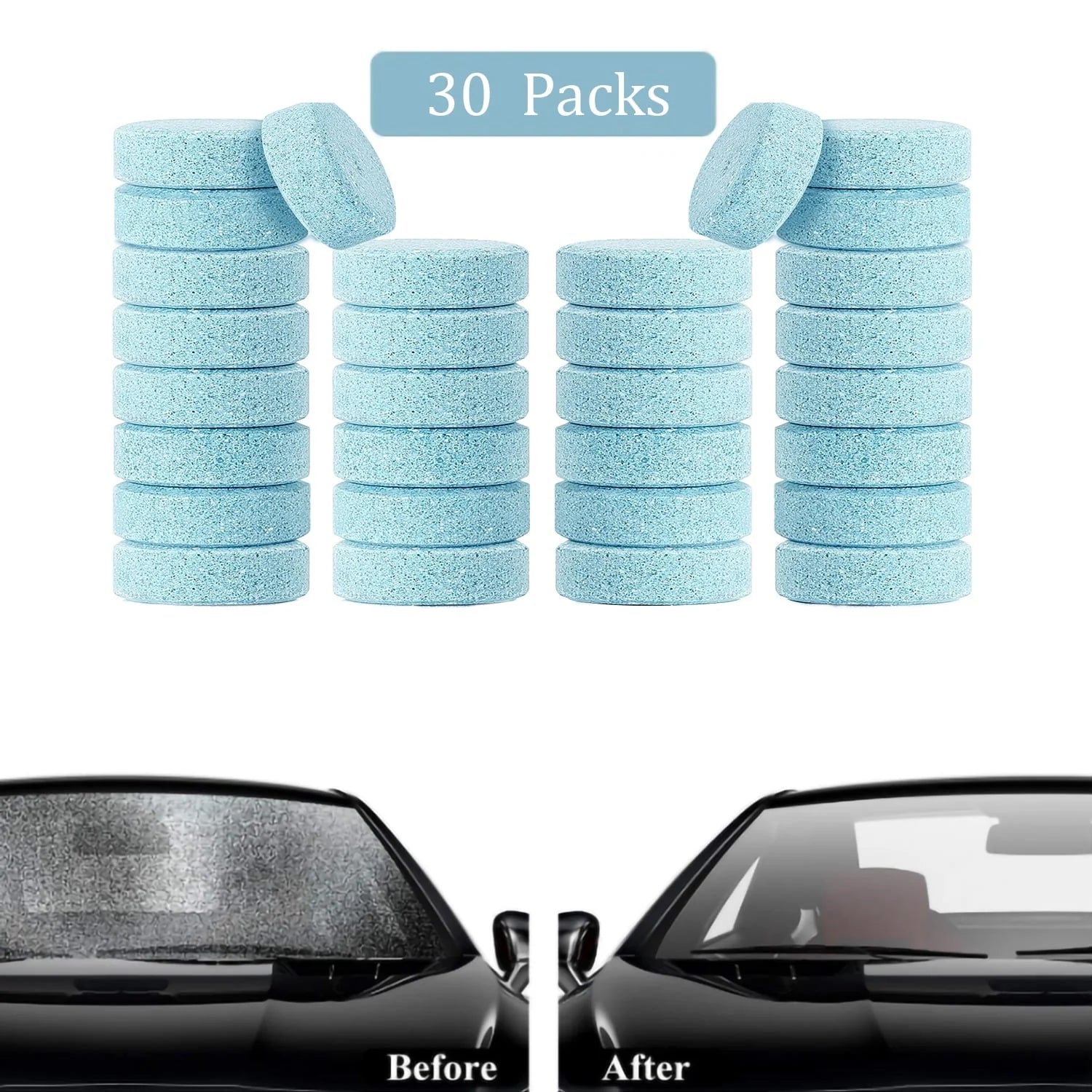 30 Pieces Car Effervescent Washer, Multifunctional Car Windshield Glass Concentrated Clean Washer Tablets, Glass Solid Wiper Cleaning Tablets for Car Kitchen Window