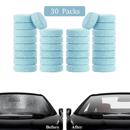 30 Pieces Car Effervescent Washer, Multifunctional Car Windshield Glass Concentrated Clean Washer Tablets, Glass Solid Wiper Cleaning Tablets for Car Kitchen Window