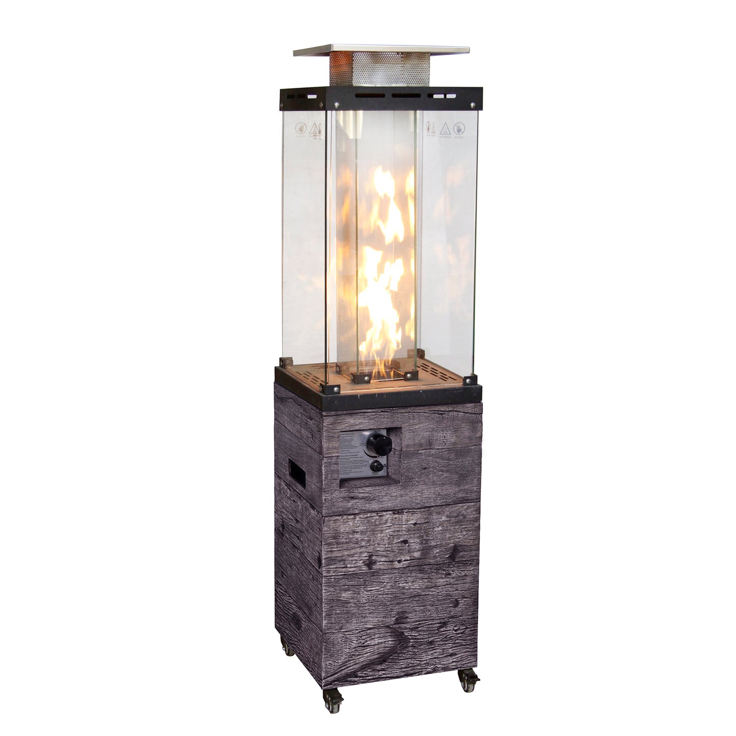 Glass Top + Terrafab Base Fire Heater Internal Gas Tank KD Column