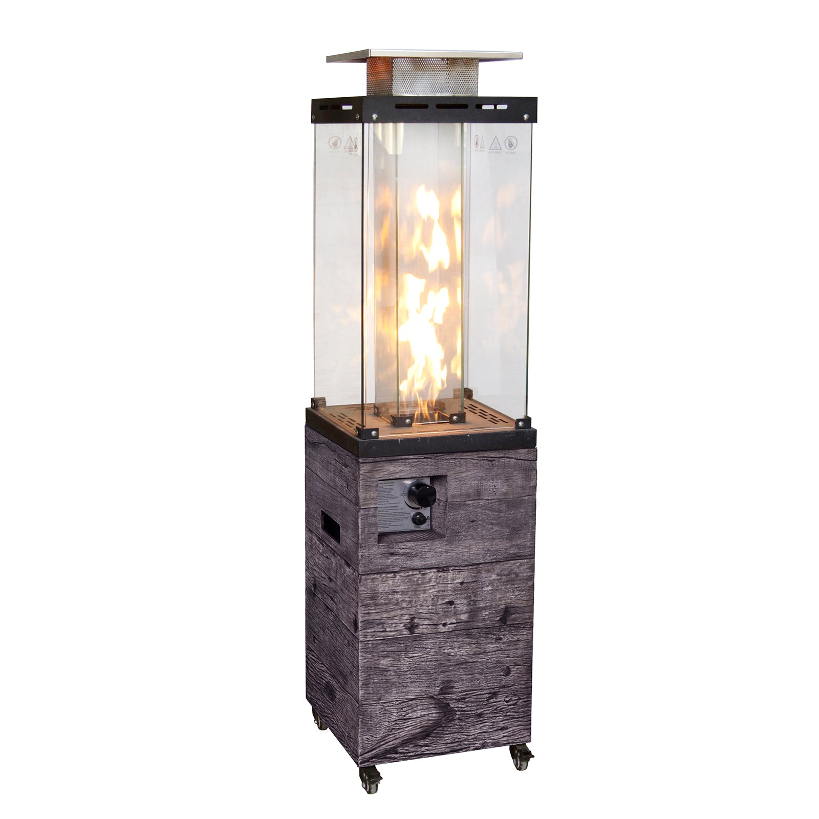 Glass Top + Terrafab Base Fire Heater Internal Gas Tank KD Column