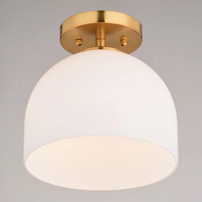 Shelby 9.25-in W Gold Brass Transitional Semi Flush Mount Ceiling Light White Glass