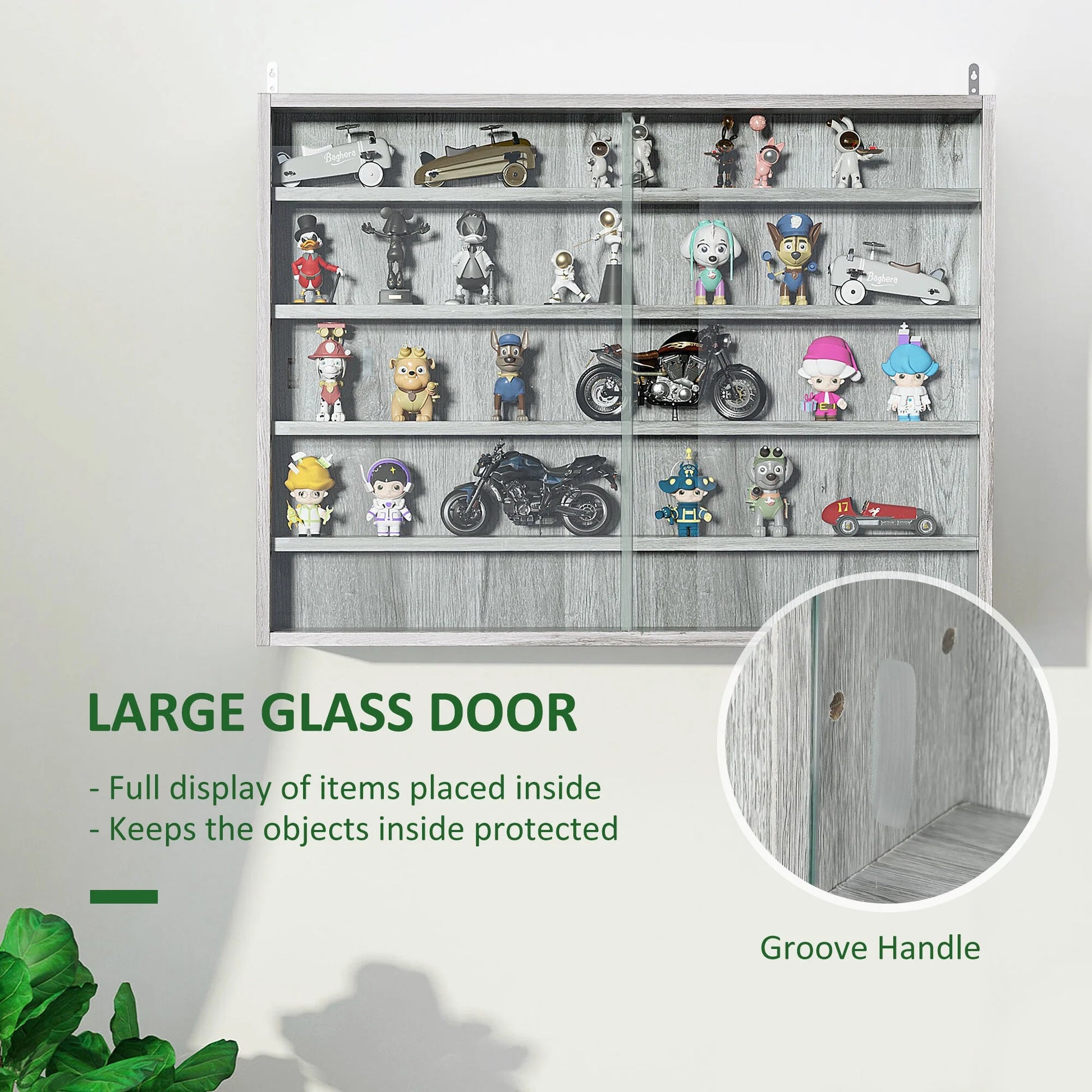 DUOSONG 5-Tier Display Cabinet, Glass Display Case With 2 Doors And Adjustable Shelves, Wall-Mounted, Grey Gray Glass Furniture Primary Living Space Cabinets