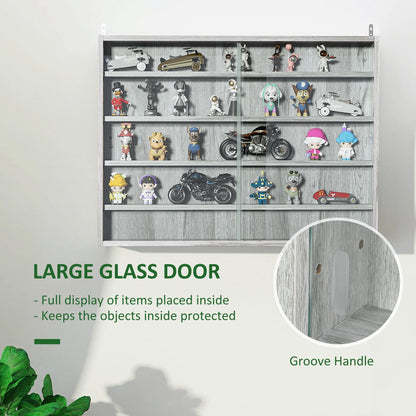 DUOSONG 5-Tier Display Cabinet, Glass Display Case With 2 Doors And Adjustable Shelves, Wall-Mounted, Grey Gray Glass Furniture Primary Living Space Cabinets