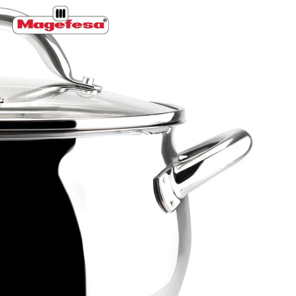 Magefesa Kuchen 9-Piece Stainless Steel Cookware Set, Includes Four Pots and a Frying Pan with Glass Lids and Ergonomic Handles, Suitable for All types of Stovetops including Induction