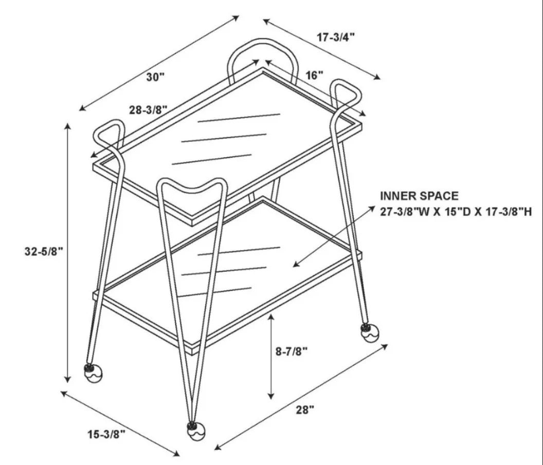 Linon 2-Tier Mobile Metal & Glass Bar Cart, 32.5" H, Chrome