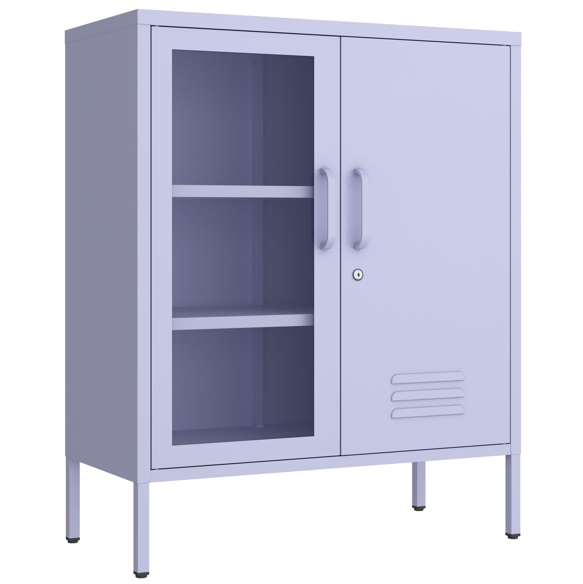 33 Inch Glass And Metal Storage Cabinet Adjustable Shelves 2 Door Lockable Lockers 3 Layer Multipurpose Lockers Laundry Room Or Utility Room Cabinet Home Purple Size 33"H X 29.5"W X 13.8"D