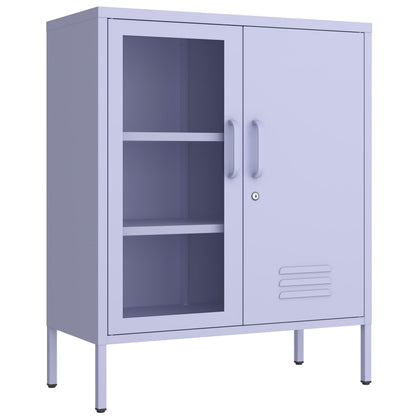 33 Inch Glass And Metal Storage Cabinet Adjustable Shelves 2 Door Lockable Lockers 3 Layer Multipurpose Lockers Laundry Room Or Utility Room Cabinet Home Purple Size 33"H X 29.5"W X 13.8"D