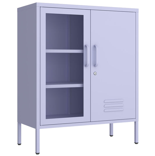 33 Inch Glass And Metal Storage Cabinet Adjustable Shelves 2 Door Lockable Lockers 3 Layer Multipurpose Lockers Laundry Room Or Utility Room Cabinet Home Purple Size 33"H X 29.5"W X 13.8"D