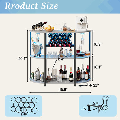 BOSSIN Bar Cabinet with Power Outlet & LED Home,Coffee Bar Cabinet for Liquor,Bar Cart with 4-Tier Storage for Bottles and Glass Holder