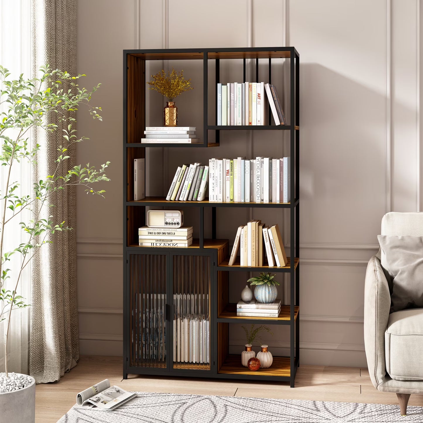 55.12"Spacious Cat House with 2 Sliding Tempered Glass Doors, for Living Room, Bedroom, Hallway, 55.12"L x 22.83"W x 29.92"H Top Board: 110 lbs Load, Cabinet shelf: 60 lbs Load, Black