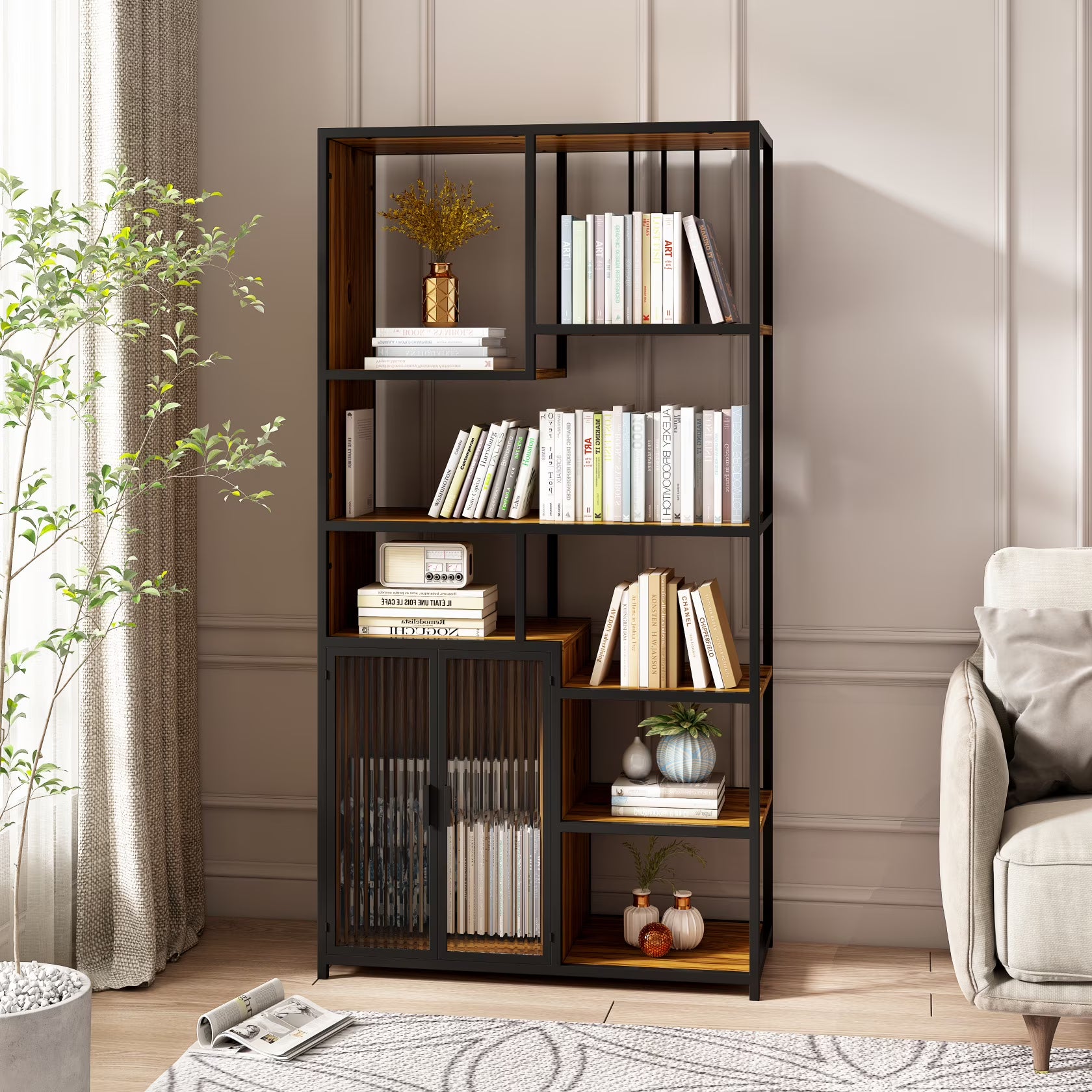 55.12"Spacious Cat House with 2 Sliding Tempered Glass Doors, for Living Room, Bedroom, Hallway, 55.12"L x 22.83"W x 29.92"H Top Board: 110 lbs Load, Cabinet shelf: 60 lbs Load, Black