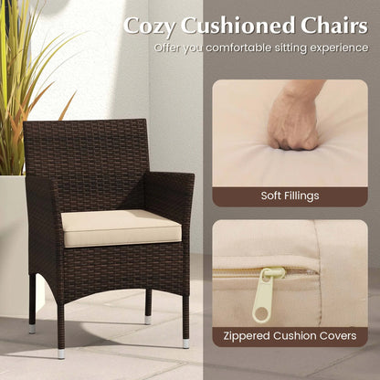Costway 3 PCS Outdoor Conversation Set with Cushioned Seat & Tempered Glass Tabletop Beige