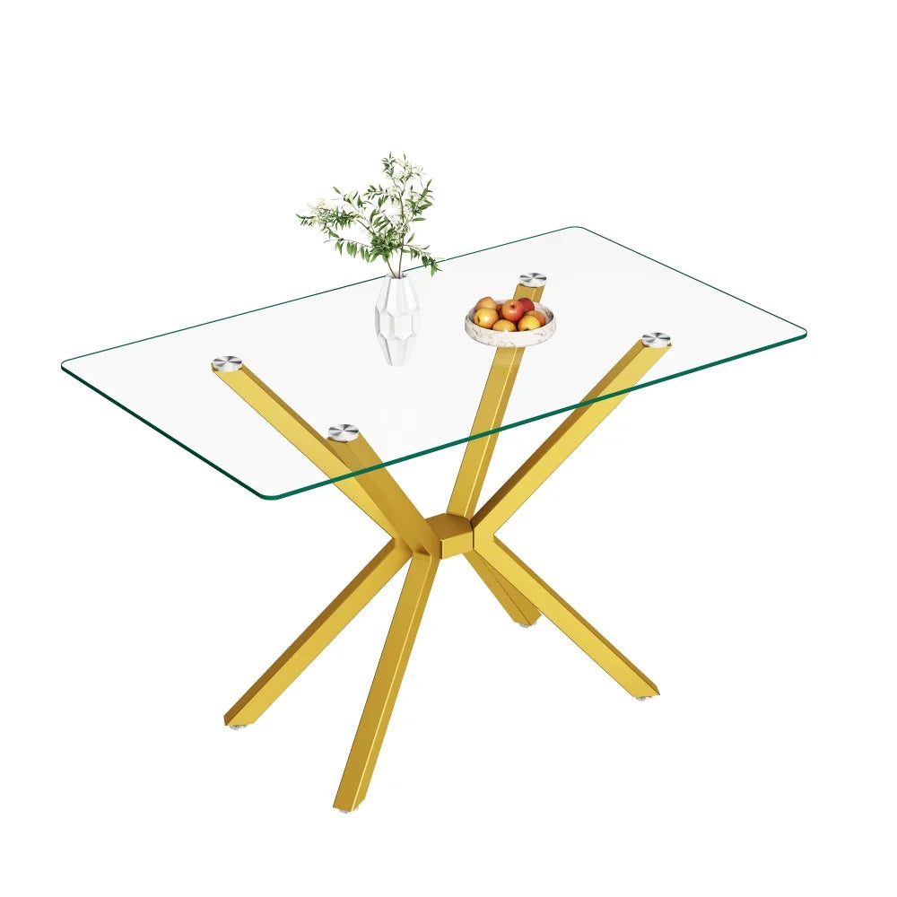 Holaki 47.24'' Rectangular Tempered Glass Dining Table for Dining Room, Living Room, Office