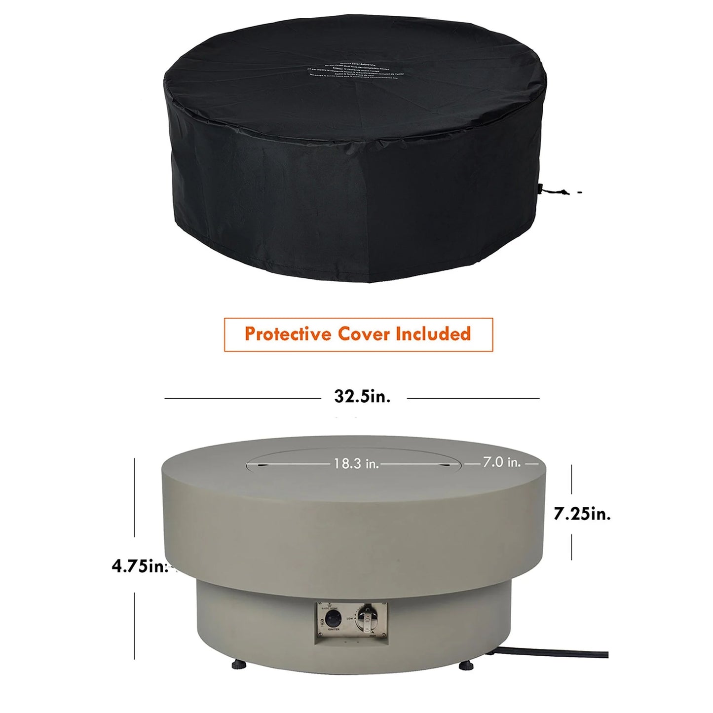 BAIDE HOME 32.5" Square Steel Low Profile Gas Fire Pit Table, 50,000 BTU Outdoor Propane Fire Pit with Lid, Glass Rocks, Cover, Pre-attached 10ft Propane Hose