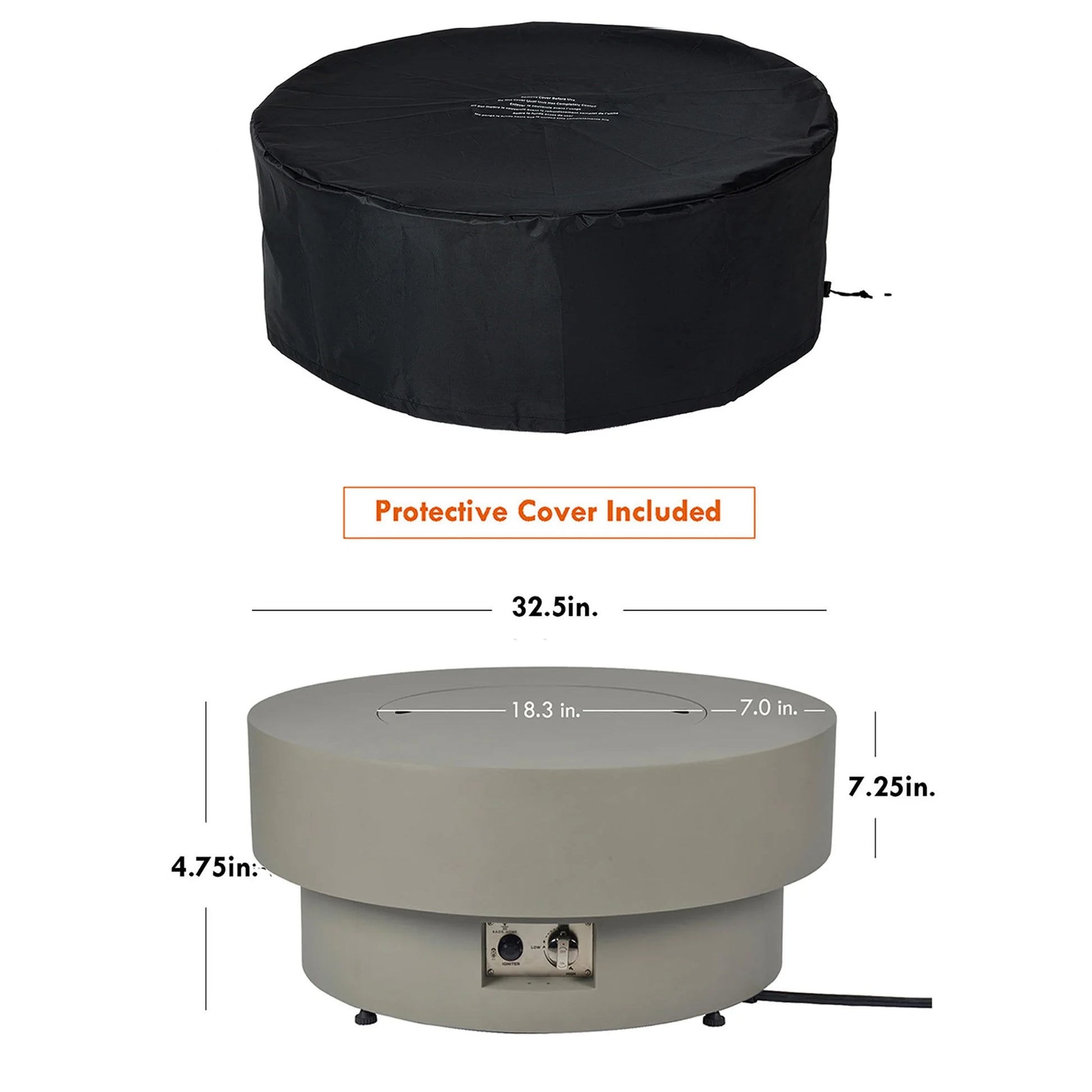 BAIDE HOME 32.5" Square Steel Low Profile Gas Fire Pit Table, 50,000 BTU Outdoor Propane Fire Pit with Lid, Glass Rocks, Cover, Pre-attached 10ft Propane Hose