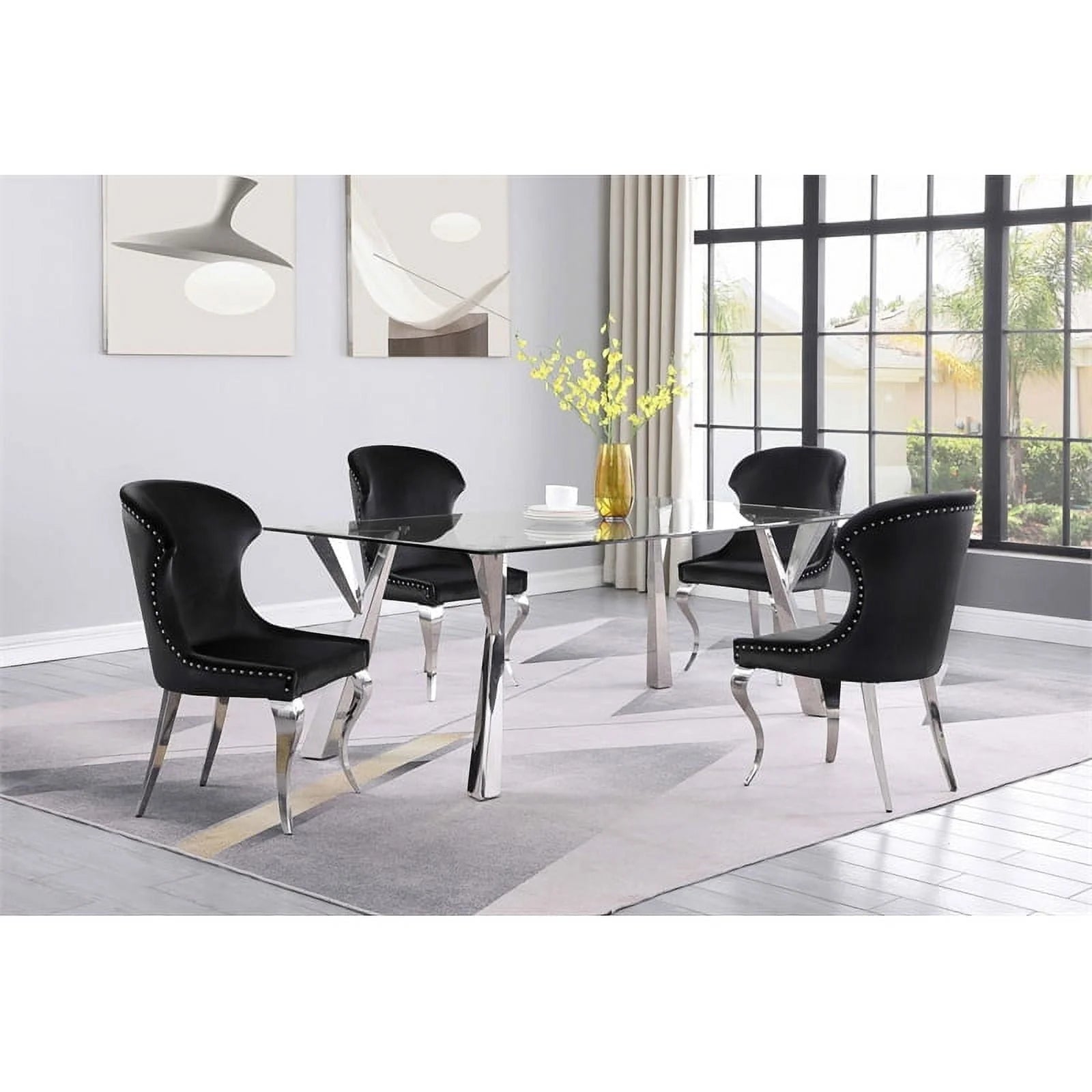 Alaia Rectangular Glass Top Dining Table Clear and Chrome