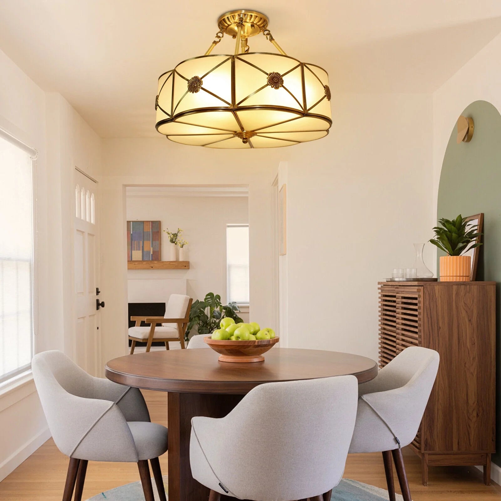 Miumaeov Vintage Ceiling Light Flush Mount Chandelier Stained Glass Pendant Lamp Fixture 110-220V
