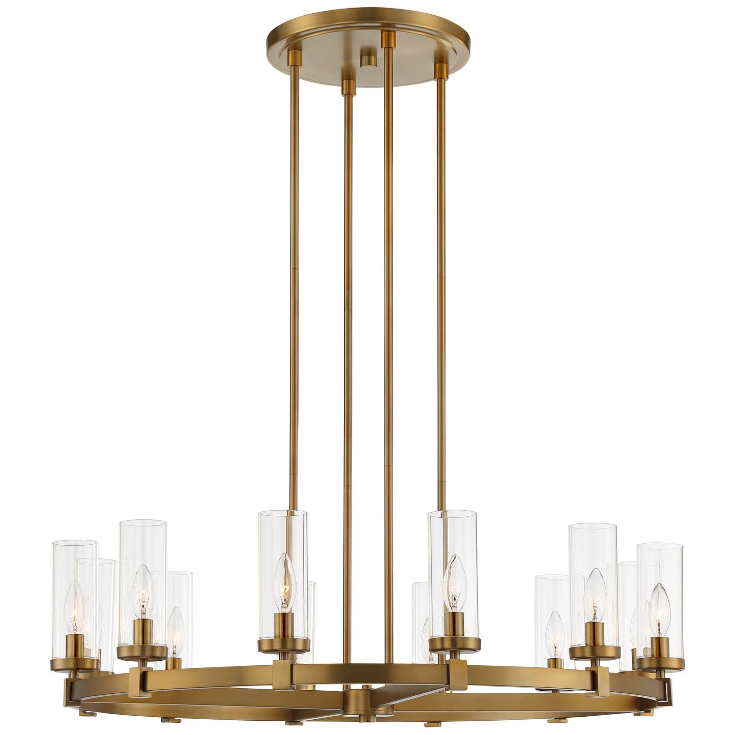 Stiffel Aron Brass Gold Wagon Wheel Chandelier 36" Wide Modern Clear Glass Shade 12-Light Fixture for Dining Room House Foyer Kitchen Island Entryway