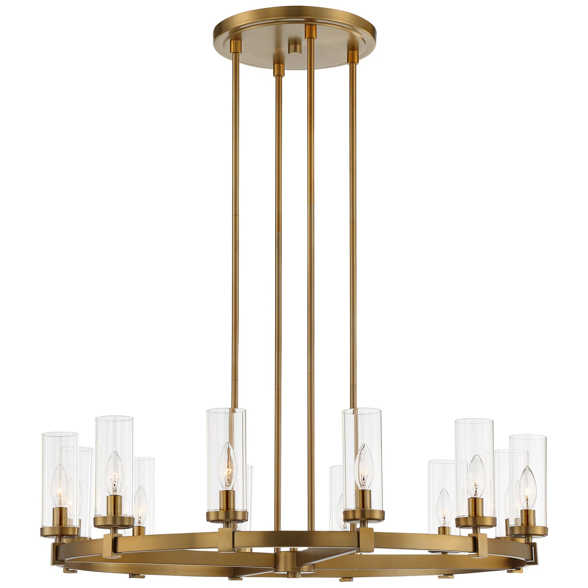 Stiffel Aron Brass Gold Wagon Wheel Chandelier 36" Wide Modern Clear Glass Shade 12-Light Fixture for Dining Room House Foyer Kitchen Island Entryway