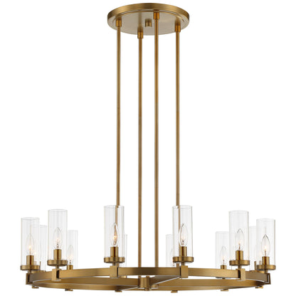 Stiffel Aron Brass Gold Wagon Wheel Chandelier 36" Wide Modern Clear Glass Shade 12-Light Fixture for Dining Room House Foyer Kitchen Island Entryway