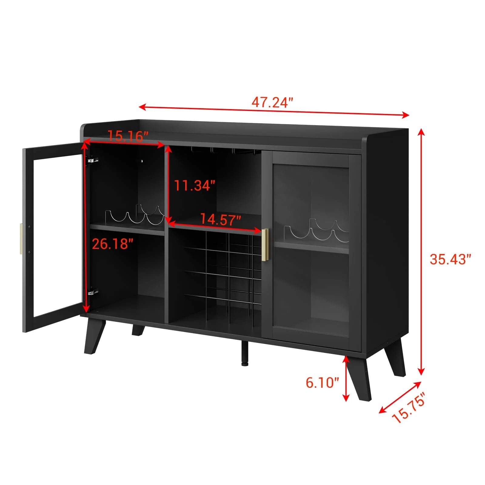 Ataucjin 47" Wine Bar Cabinet With LED Lights,Modern Liquor Cabinet With Wine Racks And Glass Holders,Home Coffee Bar Cabinet,Freestanding Kitchen Buffet Sideboard Storage Shelf For Living Dining Room