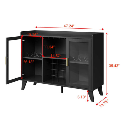 Ataucjin 47" Wine Bar Cabinet With LED Lights,Modern Liquor Cabinet With Wine Racks And Glass Holders,Home Coffee Bar Cabinet,Freestanding Kitchen Buffet Sideboard Storage Shelf For Living Dining Room