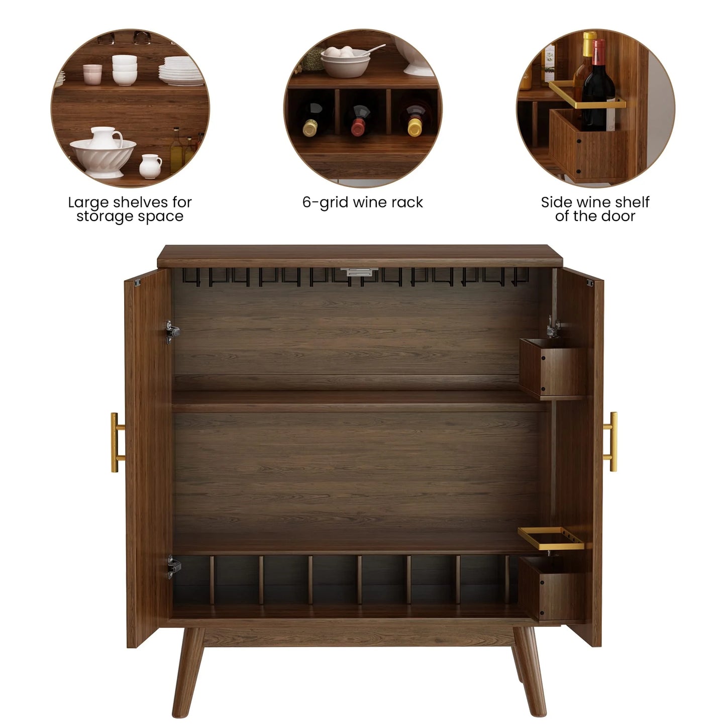 Lamerge Bar Cabinet, Black Industrial Bar Cabinet for Wine Glasses and Glasses, 37 Inch with Removable Wine Rack for Kitchen, Living Room Black