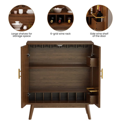Lamerge Bar Cabinet, Black Industrial Bar Cabinet for Wine Glasses and Glasses, 37 Inch with Removable Wine Rack for Kitchen, Living Room Black