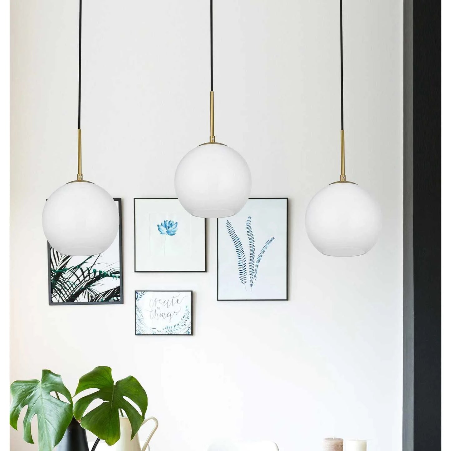 Baxter 3 Lights Brass Pendant With Frosted White Glass