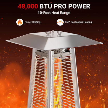 Segmart 48,000 BTU Pyramid Patio Heater, Tall Standing Outdoor Propane Heater with Wheels & Tip-Over Safety Protection, Visible Flame Glass Tube for Backyard, Garden, Commercial Use - Gray