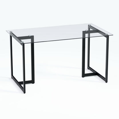 Homycasa Modern Glass Dining Table with Black Metal Legs