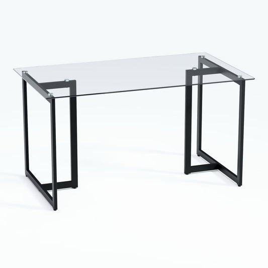 Homycasa Modern Glass Dining Table with Black Metal Legs