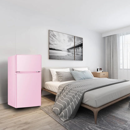 Kcpolre Pink Mini Fridge with Freezer 3.2 Cu.ft Refrigerators, Adjustable Glass Shelves, Quiet Dual Door Dorm Fridge for Bedroom, College, Office