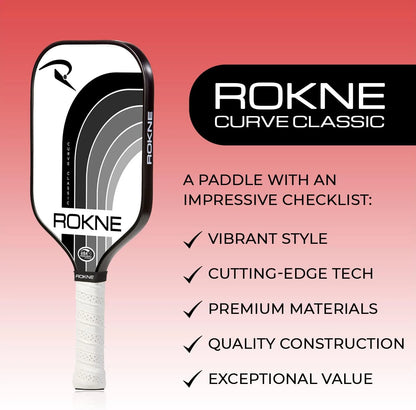 Rokne Curve Classic Fiberglass Pickleball Paddle Long Handle Racket with Pro Grit Texture and Cover, Storm