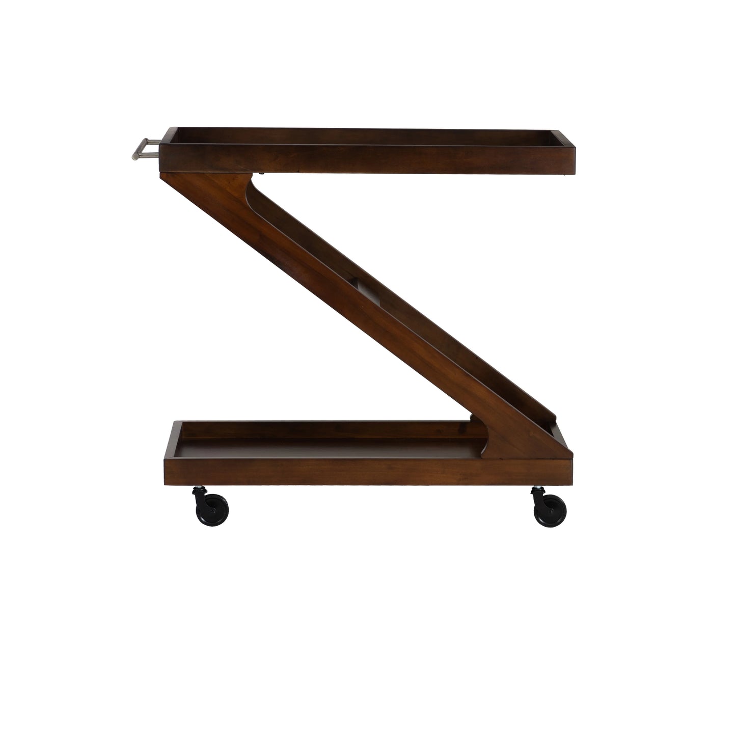 Powell Thornton 2-Tier Z-Frame Rolling Bar Cart with Glass Top, Walnut