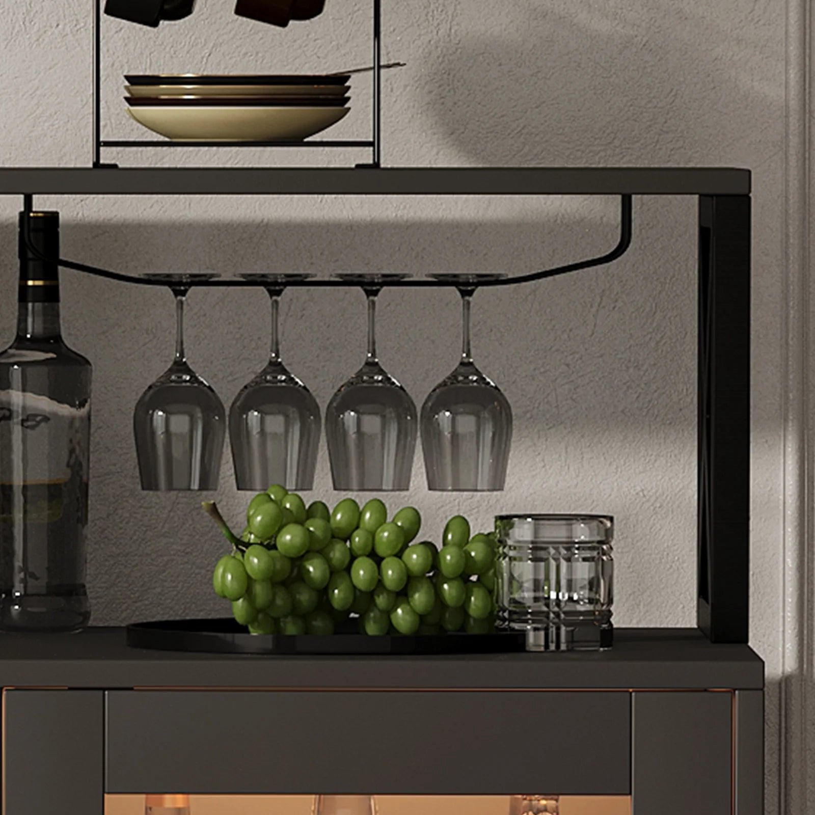Maritcute Bar Cabinet with Power Outlets, Liquor Cabinet with Led Lights and Glass Holder, Storage Buffet Cabinet Coffee Bar Cabinet for Liquor, Wine Cabinet with Racks, Black