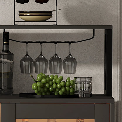 Maritcute Bar Cabinet with Power Outlets, Liquor Cabinet with Led Lights and Glass Holder, Storage Buffet Cabinet Coffee Bar Cabinet for Liquor, Wine Cabinet with Racks, Black