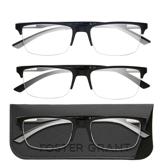 Design Optics by Foster Grant #356 Semi-Rim Rectangle Reading Glasses, 3-pack