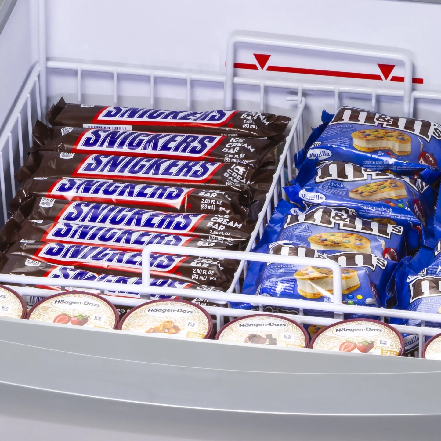 Maxx Cold Curved Glass Top Chest Freezer Display, 24.6"W, 3.81 cu. ft. Storage Capacity, Equipped with (2) Wire Baskets, in White (MXF25CHC-2)