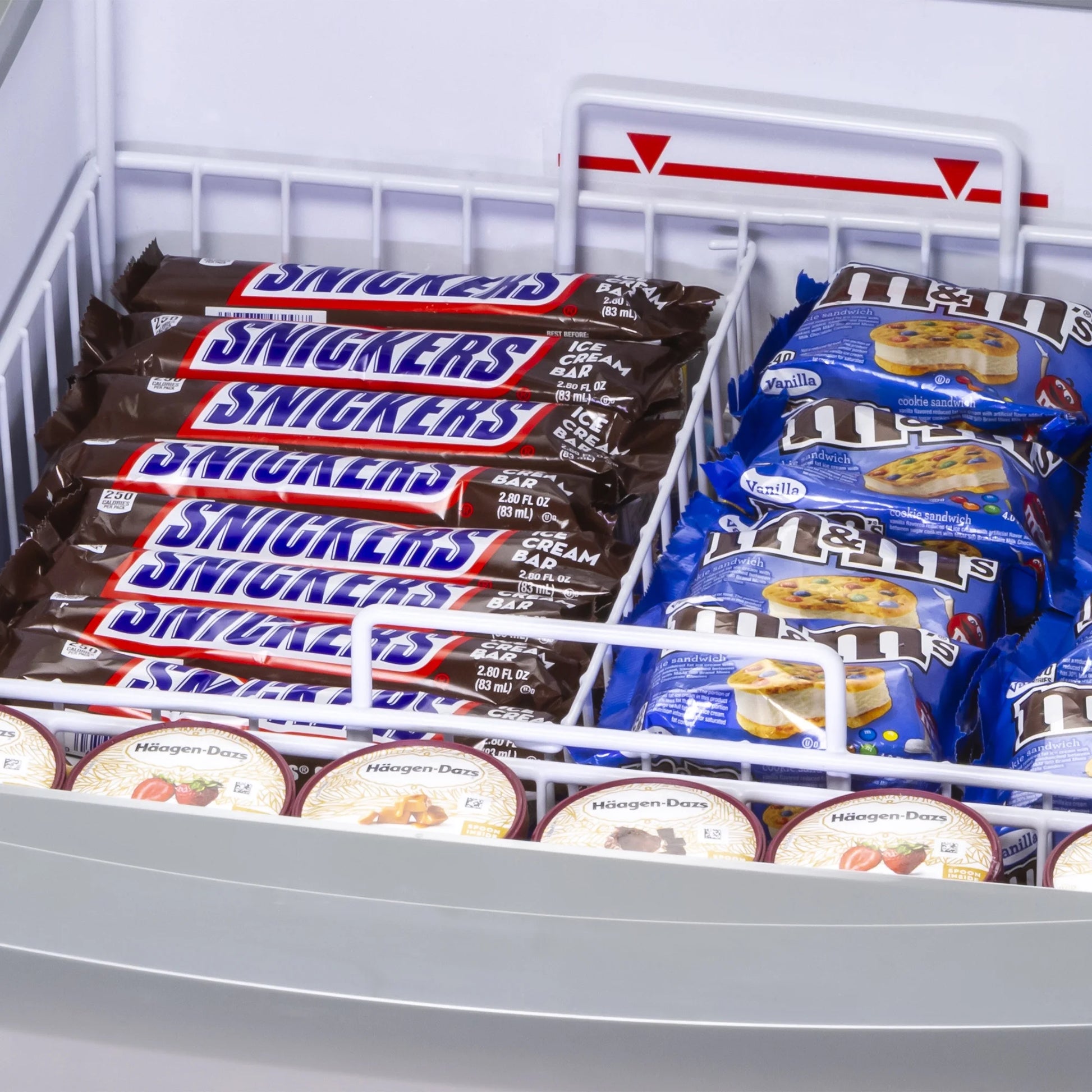 Maxx Cold Curved Glass Top Chest Freezer Display, 24.6"W, 3.81 cu. ft. Storage Capacity, Equipped with (2) Wire Baskets, in White (MXF25CHC-2)
