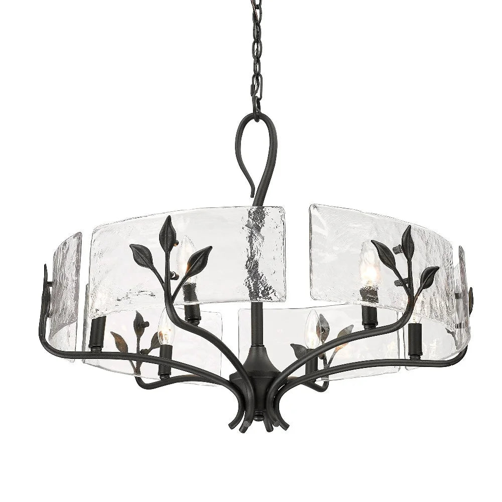 Calla 6-Light Chandelier in Natural Black with Hammered Water Glass