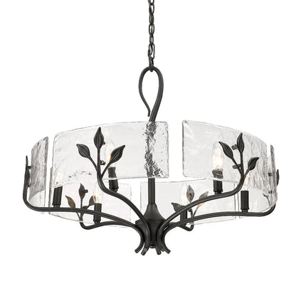 Calla 6-Light Chandelier in Natural Black with Hammered Water Glass
